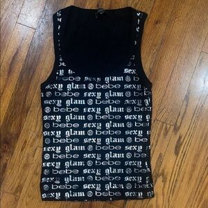 Bebe Black and White Graphic Tank Top